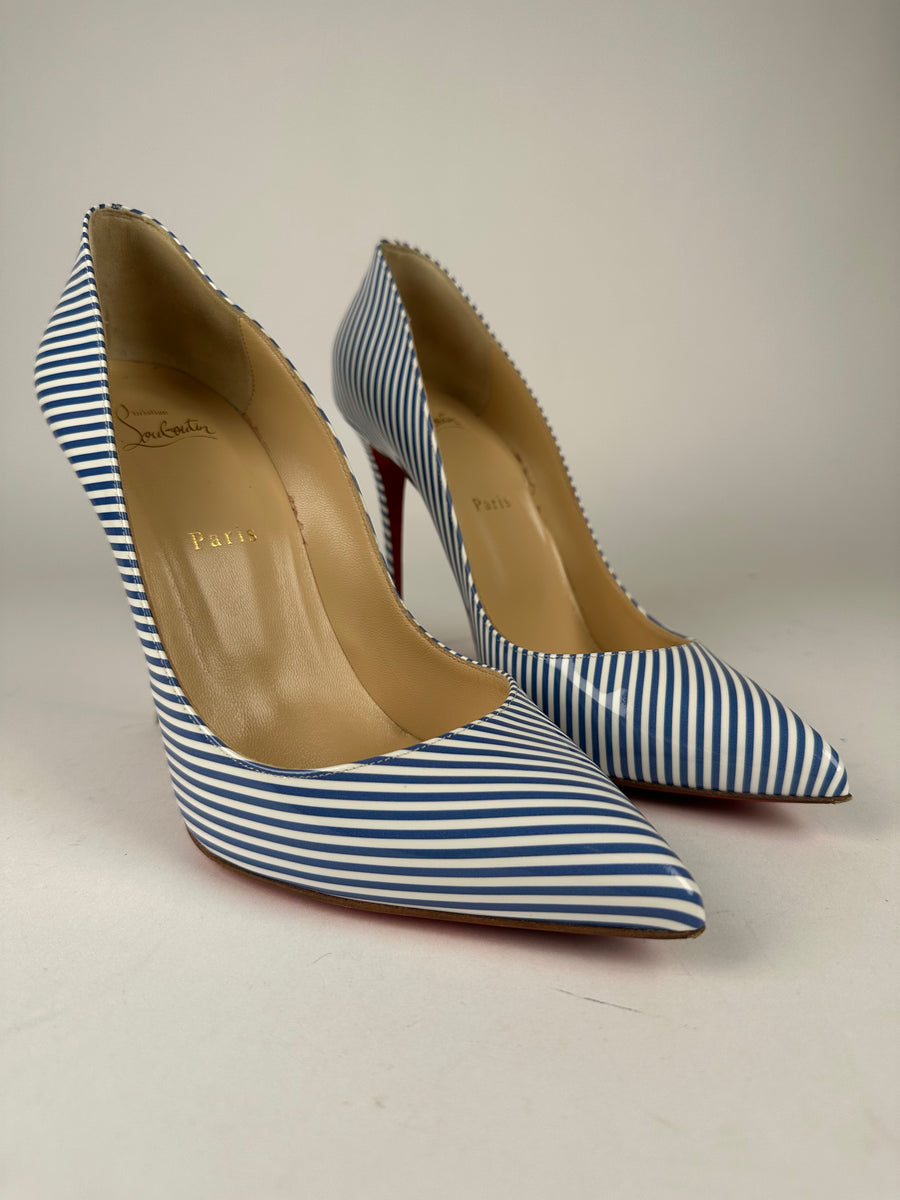 Christian Louboutin Pigalle Follies 100 Patent Leather Blue White