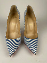 Load image into Gallery viewer, Christian Louboutin Pigalle Follies 100 Patent Leather Blue White Striped Size 41EU