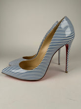 Load image into Gallery viewer, Christian Louboutin Pigalle Follies 100 Patent Leather Blue White Striped Size 41EU