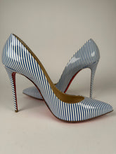 Load image into Gallery viewer, Christian Louboutin Pigalle Follies 100 Patent Leather Blue White Striped Size 41EU