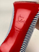 Load image into Gallery viewer, Christian Louboutin Pigalle Follies 100 Patent Leather Blue White Striped Size 41EU