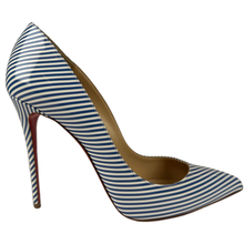 Load image into Gallery viewer, Christian Louboutin Pigalle Follies 100 Patent Leather Blue White Striped Size 41EU