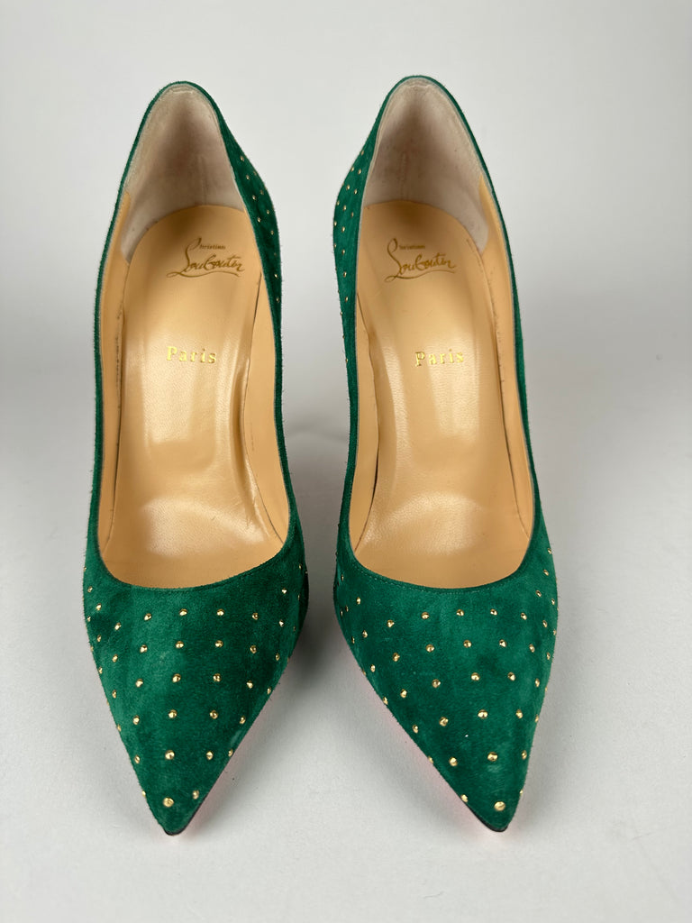 Christian Louboutin Pigalle Follies Plume Studded Suede Emerald