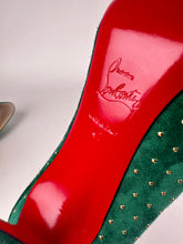 Load image into Gallery viewer, Christian Louboutin Pigalle Follies Plume Studded Suede Emerald Green Gold Size 41EU