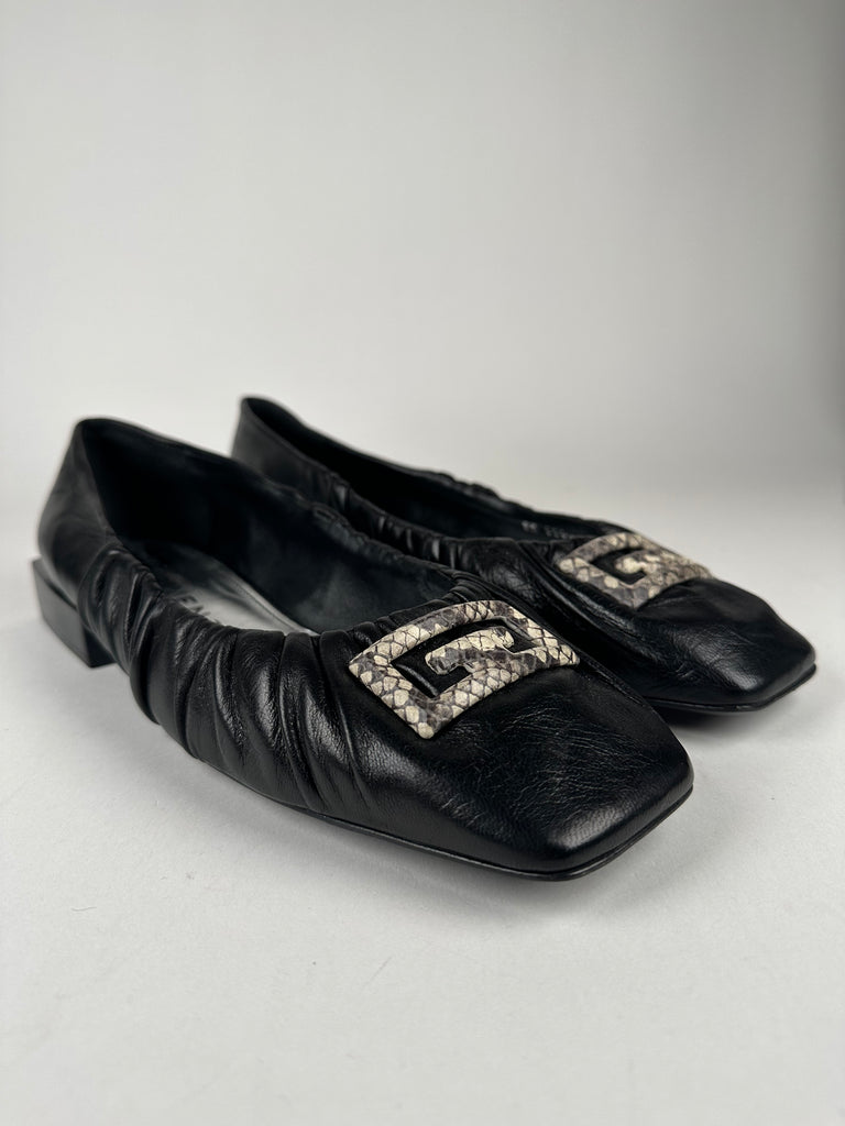 Givenchy Gathered Leather Flats With Logo at front Size 42EU Black