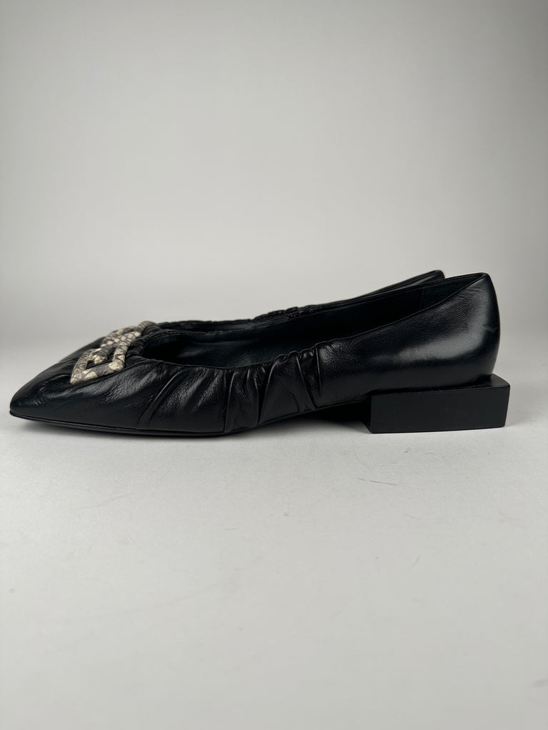 Givenchy Gathered Leather Flats With Logo at front Size 42EU Black