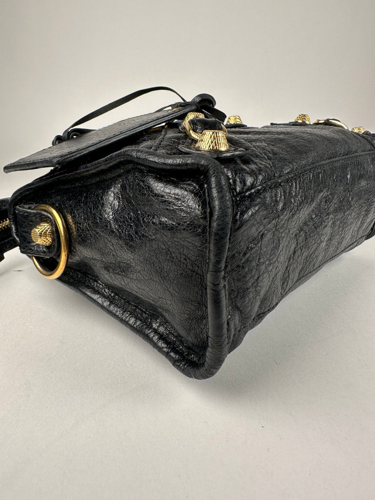 Balenciaga Giant Angeau 12 Lambskin Mini City Bag Black