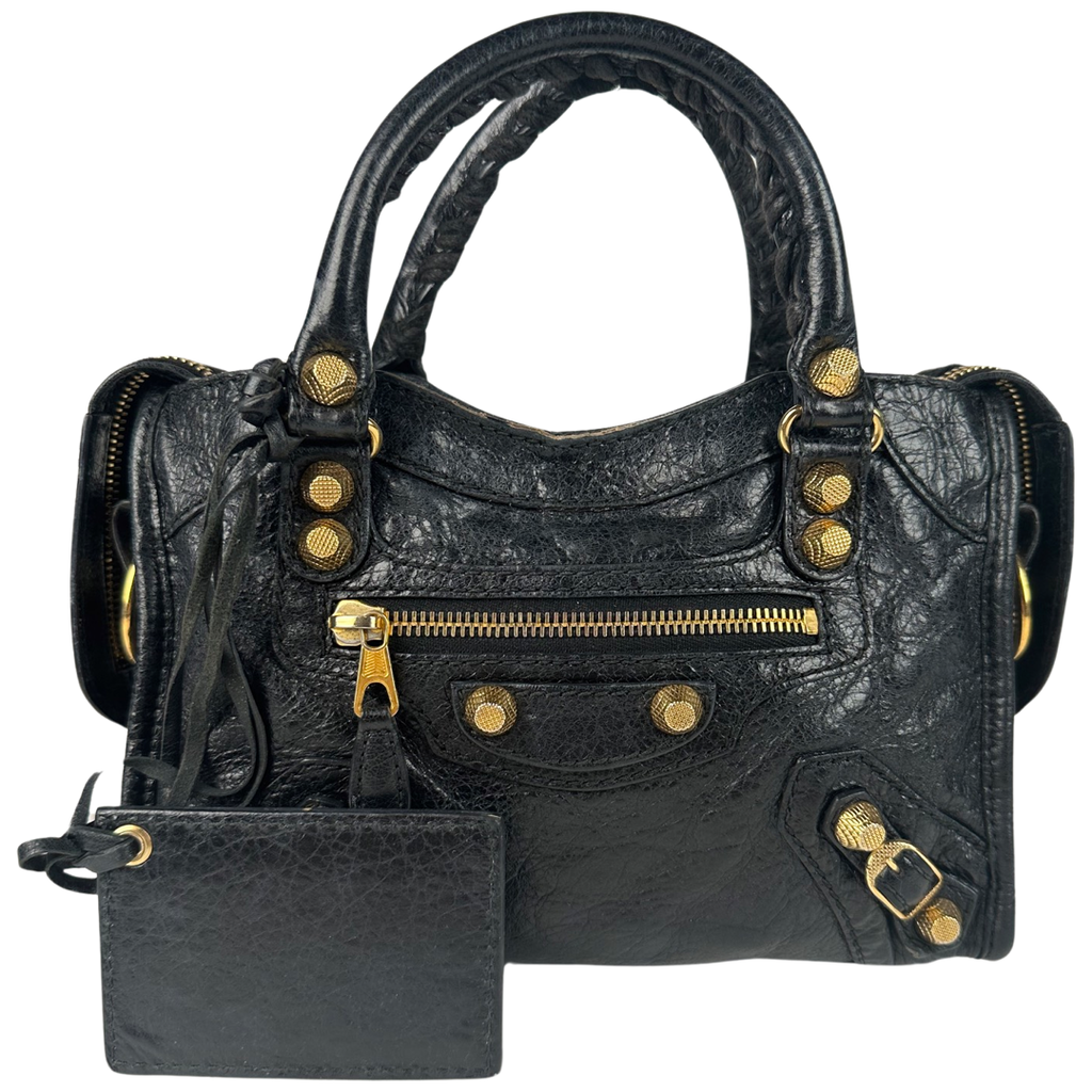 Balenciaga Giant Angeau 12 Lambskin Mini City Bag Black