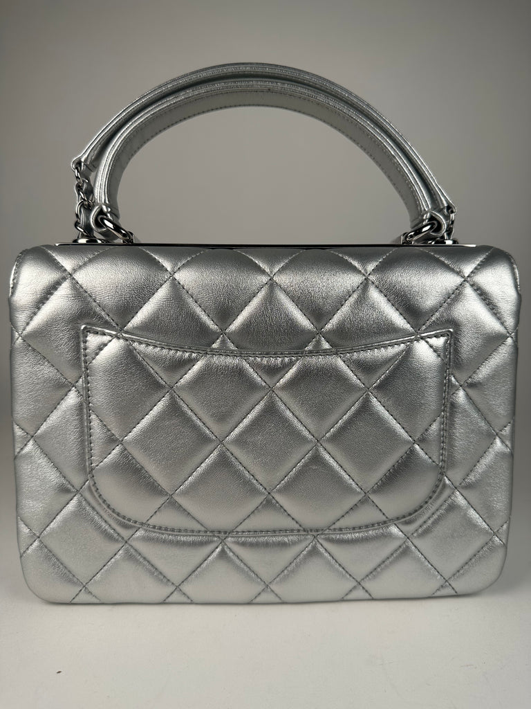 Chanel Metallic Lambskin Quilted Small Trendy CC Flap Dual Handle Bag Silver