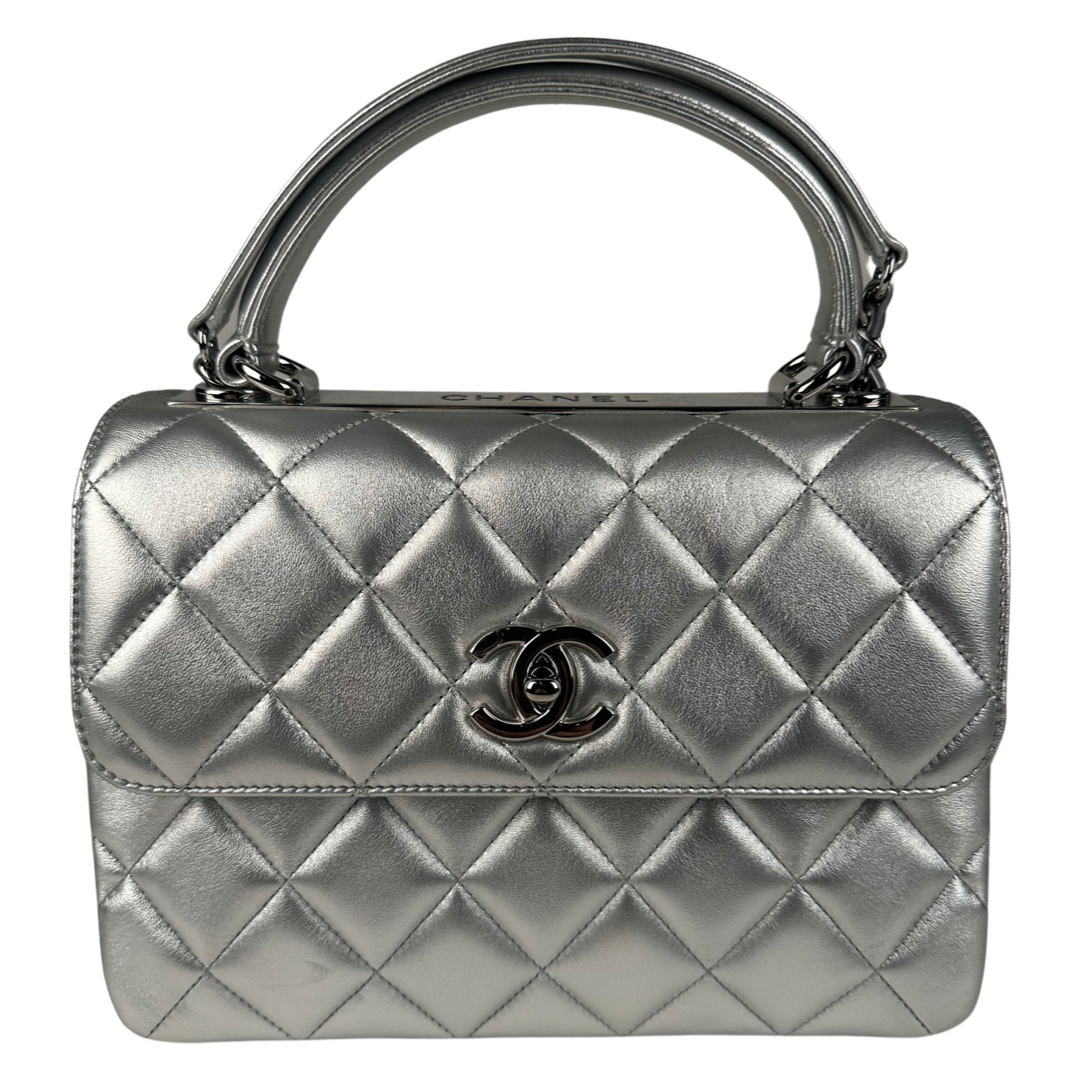 CHANEL Gray Lambskin Quilted Leather Small Trendy Top Handle Bag - The  Purse Ladies