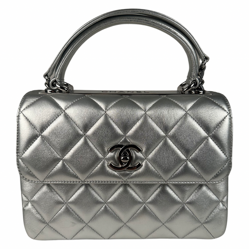 Chanel Metallic Lambskin Quilted Small Trendy CC Flap Dual Handle Bag Silver
