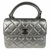 Chanel Metallic Lambskin Quilted Small Trendy CC Flap Dual Handle Bag Silver