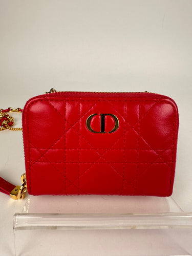 Dior Lambskin Cannage Mini Caro Zippered Crossbody Pouch Raspberry