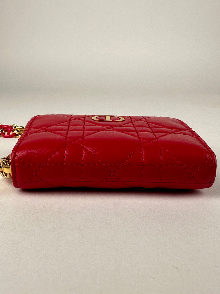 Dior Lambskin Cannage Mini Caro Zippered Crossbody Pouch Raspberry