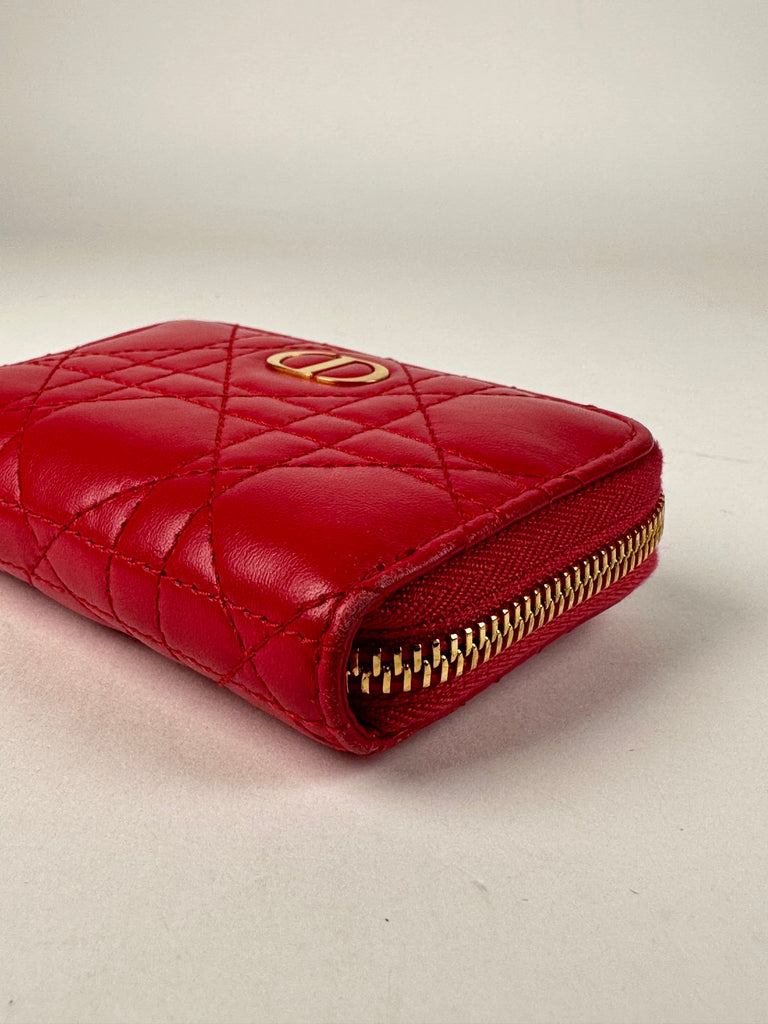 Dior Lambskin Cannage Mini Caro Zippered Crossbody Pouch Raspberry