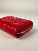 Load image into Gallery viewer, Dior Lambskin Cannage Mini Caro Zippered Crossbody Pouch Raspberry