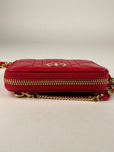 Load image into Gallery viewer, Dior Lambskin Cannage Mini Caro Zippered Crossbody Pouch Raspberry