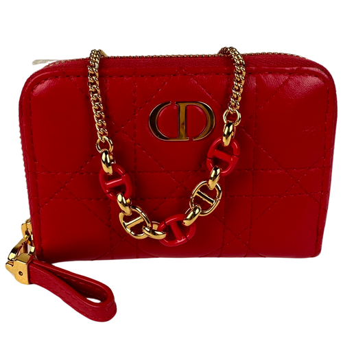 Dior Lambskin Cannage Mini Caro Zippered Crossbody Pouch Raspberry