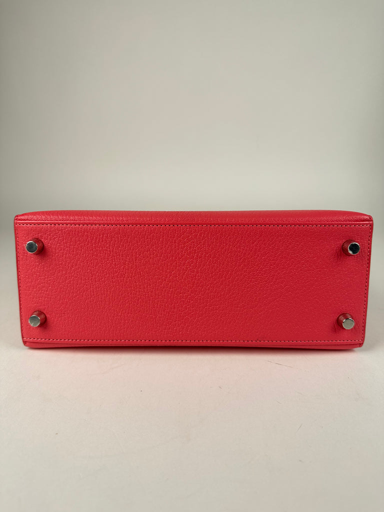Hermes Kelly 25 Sellier Chevre Leather Rose Lipstick PHW