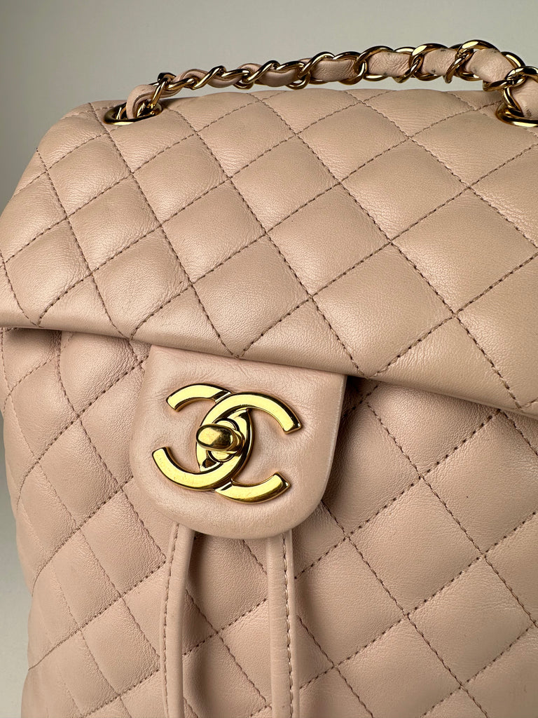 Chanel Lambskin Quilted Small Urban Spirit Backpack Beige