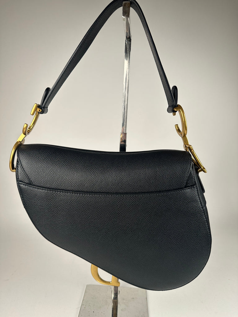 Dior - Saddle Bag with Strap Black Grained Calfskin - Women
