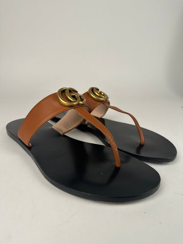 Gucci Marmont Thong Double G Sandal Brown Size 37EU
