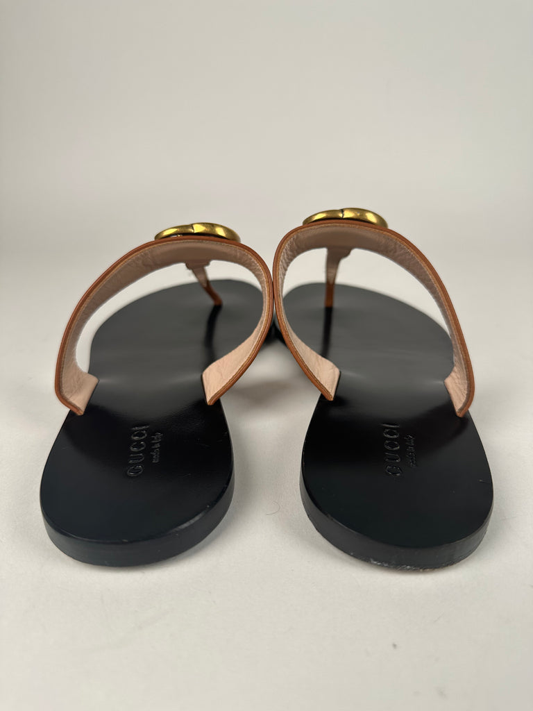 Gucci Marmont Thong Double G Sandal Brown Size 37EU
