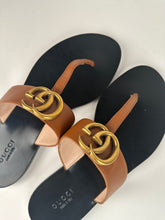 Load image into Gallery viewer, Gucci Marmont Thong Double G Sandal Brown Size 37EU