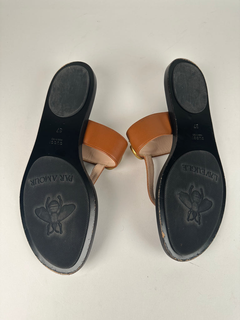 Gucci Marmont Thong Double G Sandal Brown Size 37EU