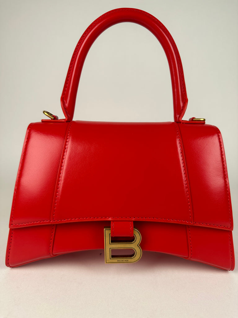 Balenciaga Small Hourglass Top Handle Red Smooth Box Leather