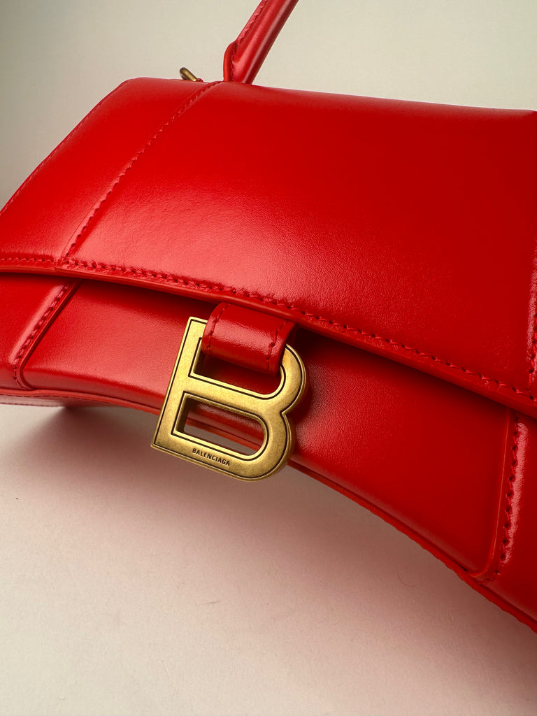 Balenciaga Small Hourglass Top Handle Red Smooth Box Leather