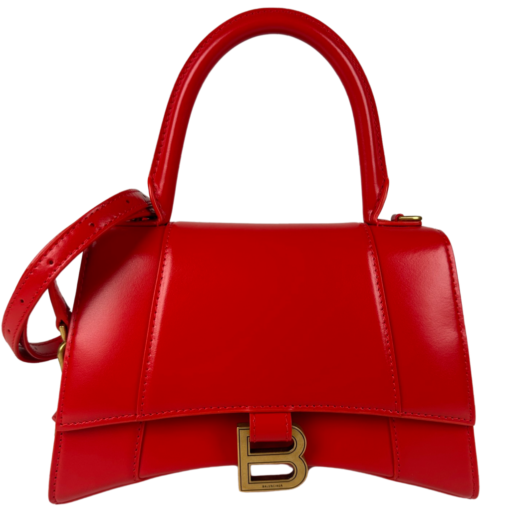 Balenciaga Small Hourglass Top Handle Red Smooth Box Leather