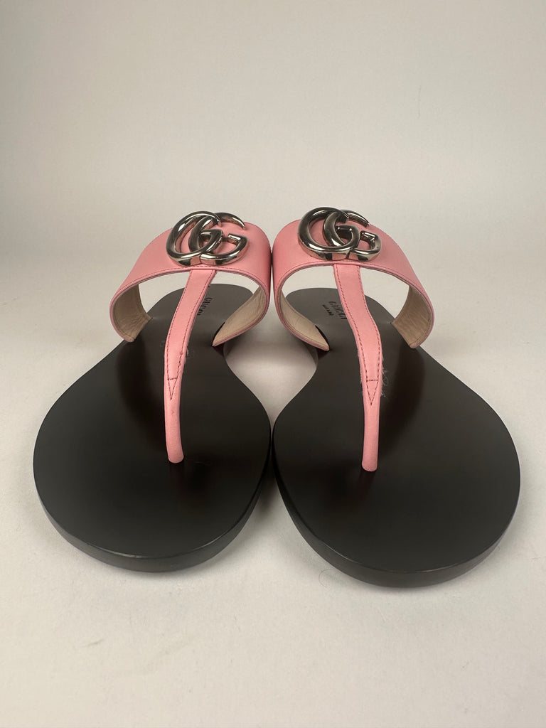 Gucci Marmont Thong Double G Sandal Pink Size 37EU