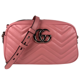 Gucci Calfskin Matelasse Small GG Marmont Chain Shoulder Bag Pink