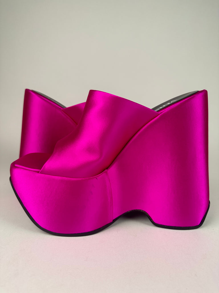 Versace 160mm Chunky La Medusa Platform Pink Satin Sandals Size 37.5EU