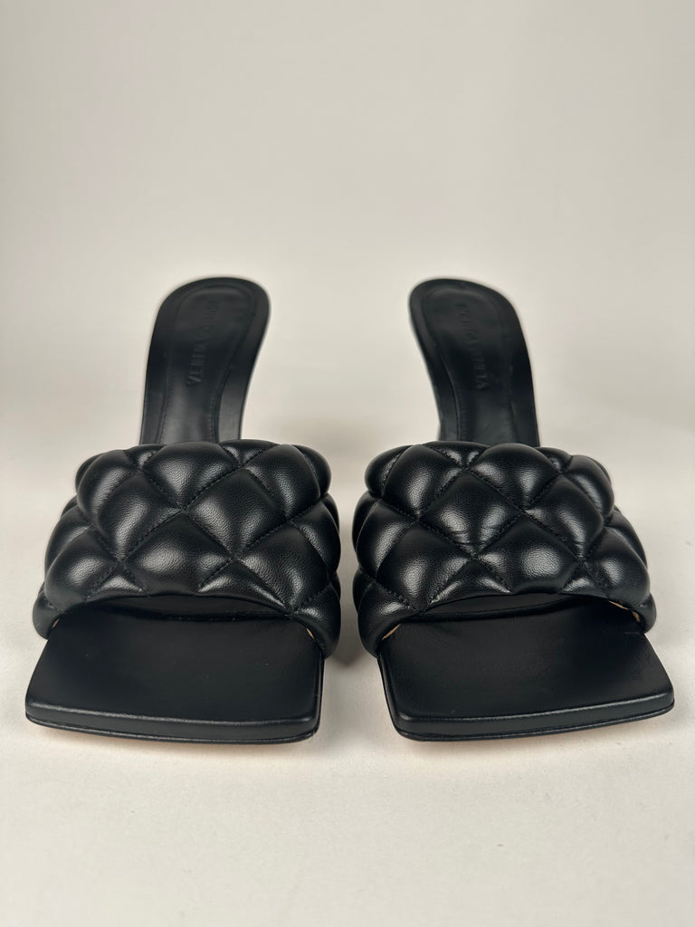 Bottega Veneta Padded Lido Square Toe Sandal Heels Black Size 37EU
