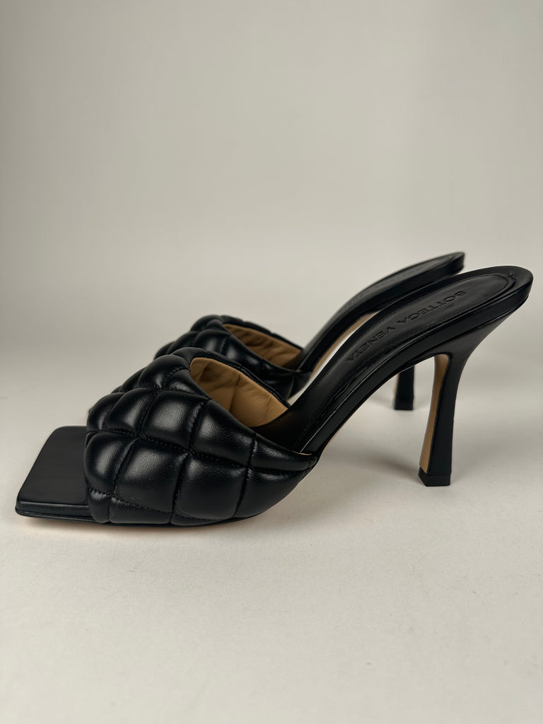Bottega Veneta Padded Lido Square Toe Sandal Heels Black Size 37EU