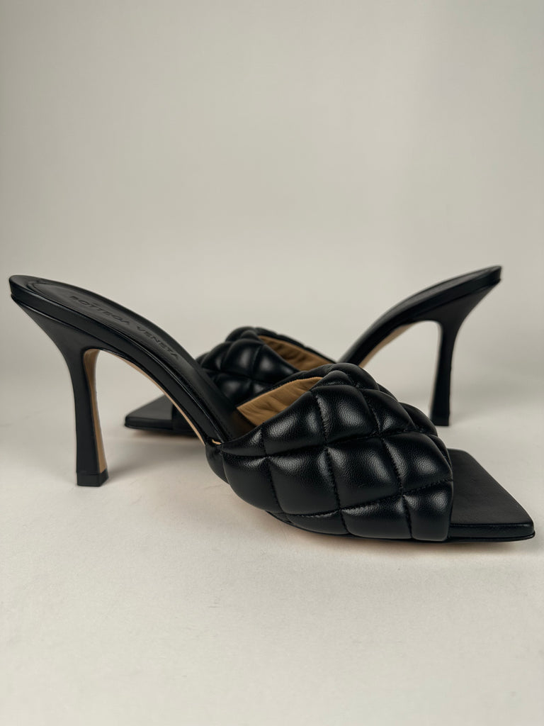 Bottega Veneta Padded Lido Square Toe Sandal Heels Black Size 37EU