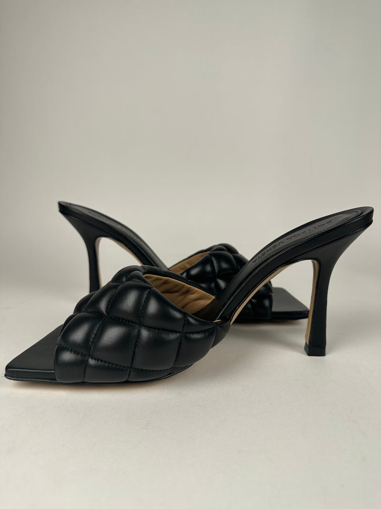 Bottega Veneta Padded Lido Square Toe Sandal Heels Black Size 37EU