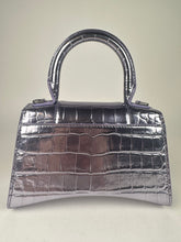 Load image into Gallery viewer, Balenciaga Shiny Calfskin Croc Embossed XS Hourglass Top Handle Metallic Lilac Purple