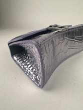 Load image into Gallery viewer, Balenciaga Shiny Calfskin Croc Embossed XS Hourglass Top Handle Metallic Lilac Purple