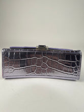 Load image into Gallery viewer, Balenciaga Shiny Calfskin Croc Embossed XS Hourglass Top Handle Metallic Lilac Purple