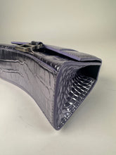 Load image into Gallery viewer, Balenciaga Shiny Calfskin Croc Embossed XS Hourglass Top Handle Metallic Lilac Purple
