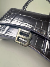 Load image into Gallery viewer, Balenciaga Shiny Calfskin Croc Embossed XS Hourglass Top Handle Metallic Lilac Purple