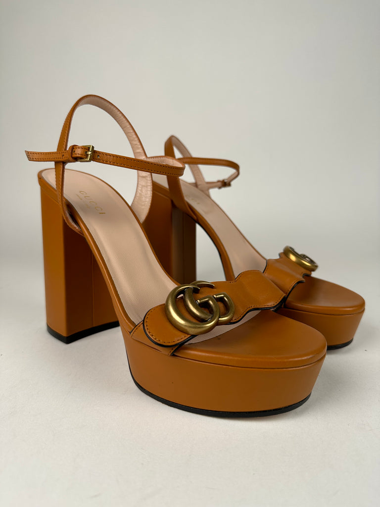 Gucci Marmont Platform Sandal Cognac Brown Size 37.5EU