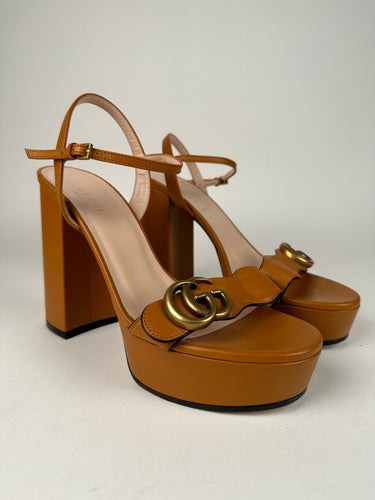 Gucci Marmont Platform Sandal Cognac Brown Size 37.5EU