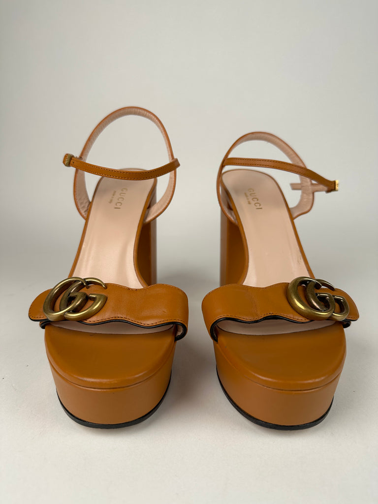 Gucci Marmont Platform Sandal Cognac Brown Size 37.5EU