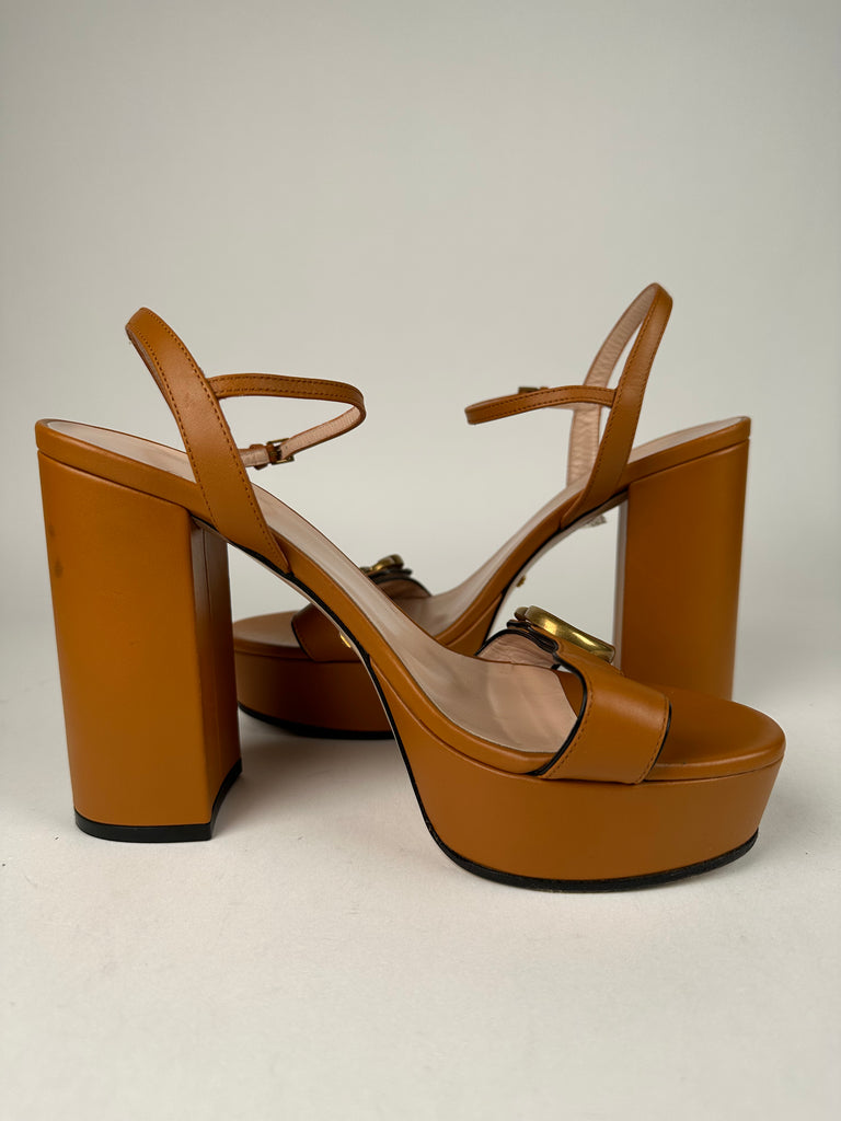 Gucci Marmont Platform Sandal Cognac Brown Size 37.5EU