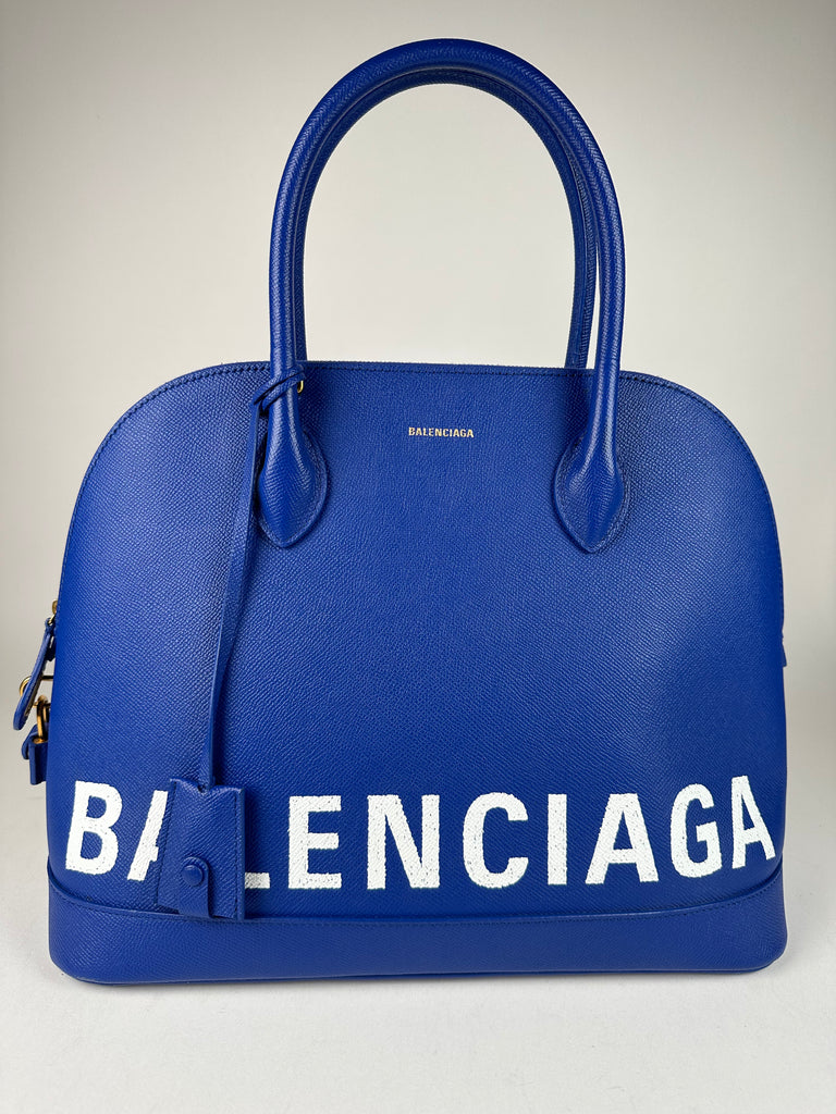 Balenciaga Grained Calfskin Ville Top Handle Bag Medium Blue