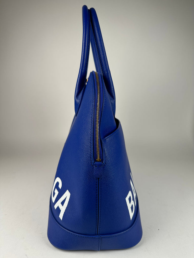 Balenciaga Grained Calfskin Ville Top Handle Bag Medium Blue